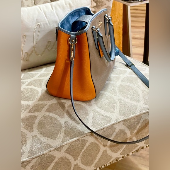 Coach Margot colorblock blue and orange leather carryall shoulder bag - Picture 2 of 10